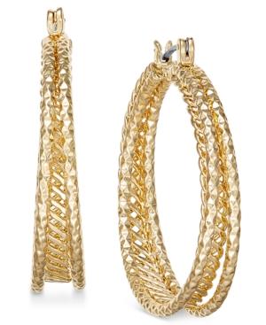 Charter Club Gold-tone Textured Triple-row Hoop Earrings, Created For Macy's