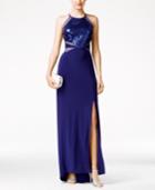 Morgan & Company Juniors' Embellished Illusion-waist Halter Gown