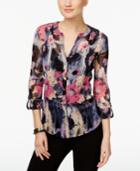Inc International Concepts Petite Printed Pleated Blouse, Only At Macy's