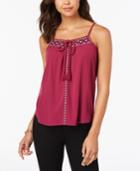 Almost Famous Juniors' Embroidered Tie-front Tank Top