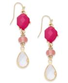 Inc International Concepts Gold-tone Pink & Clear Stone Drop Earrings, Only At Macy's