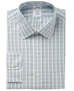 Brooks Brothers Men's Regent Regular Fit Non-iron Green Tattersall Dress Shirt