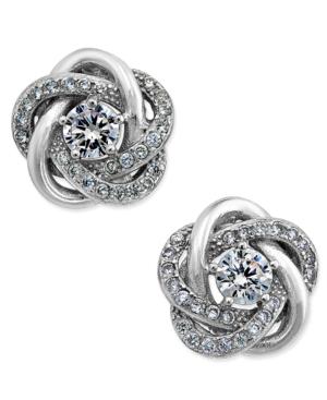 Cubic Zirconia Love Knot Stud Earrings In Sterling Silver
