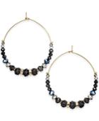 Inc International Concepts Gold-tone Jet Stone, Glitter And Pave Gypsy Hoop Earrings, Only At Macy's
