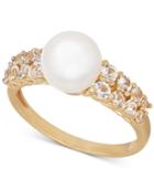 Freshwater Pearl (8mm) And White Topaz (7/8 Ct. T.w.) Ring In 14k Gold