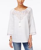 Charter Club Embroidered Three-quarter-sleeve Top, Only At Macy's