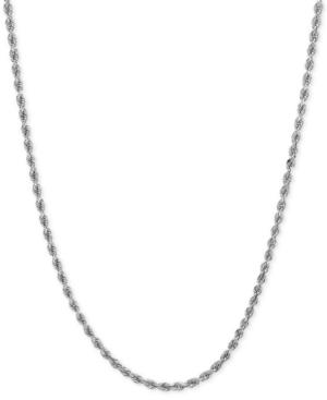 Long Polished Diamond-cut Rope Chain Necklace (1-3/4mm) In 14k White Gold