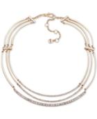 Dkny Gold-tone Crystal Curved Bar Triple-row Collar Necklace, 16 + 3 Extender