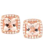 Morganite (1-5/8 Ct. T.w.) & Diamond (1/6 Ct. T.w.) Cushion Stud Earrings In 14k Rose Gold