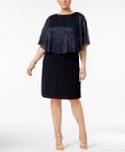 Connected Plus Size Metallic Crinkle Cape Dress