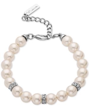 Nina Silver-tone Pave And Imitation Pearl Bracelet