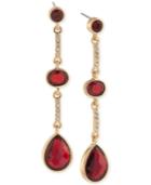 Carolee Gold-tone Burgundy Stone And Pave Linear Drop Earrings