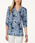 Charter Club Paisley Split-neck Peasant Top, Only At Macy's