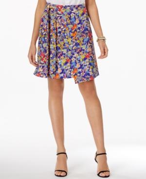 Eci Floral-print Faux-wrap Skirt