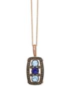Le Vian Chocolate Deco Estate Aquamarine (7/8 Ct. T.w.), Tanzanite (1/2 Ct. T.w.) And Diamond (5/8 Ct. T.w.) Pendant Necklace In 14k Rose Gold, Only At Macy's