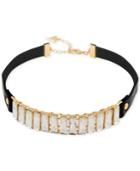 Guess Gold-tone Crystal & Black Faux Leather Choker Necklace