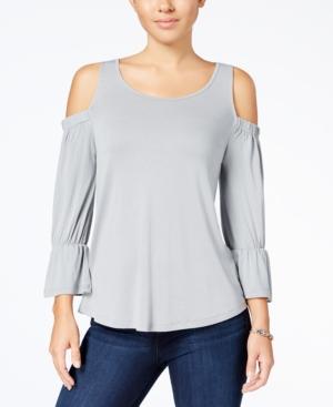 Pink Rose Juniors' Cold-shoulder Bell-sleeve Top