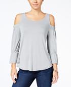 Pink Rose Juniors' Cold-shoulder Bell-sleeve Top