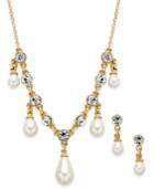 Charter Club Gold-tone Imitation Pearl Briolette And Crystal Statement Necklace And Matching Drop Earrings
