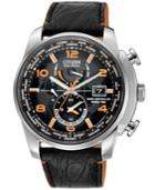 Citizen Men's Eco-drive World Time A-t Black Leather Strap Watch 43mm At9010-28f