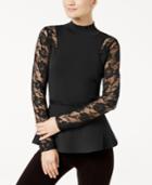 Inc International Concepts Lace-sleeve Peplum Sweater, Created For Macy's