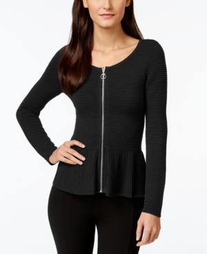 Inc International Concepts Petite Peplum Zip-front Sweater, Only At Macy's