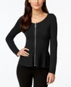 Inc International Concepts Petite Peplum Zip-front Sweater, Only At Macy's