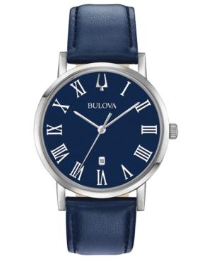 Bulova Men's American Clipper Navy Leather Strap Watch 40mm