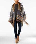 Marcus Adler Faux Fur Collar Printed Cape