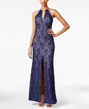 B Darlin Juniors' Open-back Glitter Lace Gown
