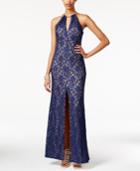 B Darlin Juniors' Open-back Glitter Lace Gown
