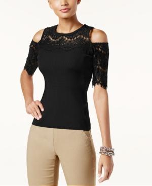 I.n.c. Lace-trim Cold-shoulder Sweater, Created For Macy's