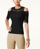 I.n.c. Lace-trim Cold-shoulder Sweater, Created For Macy's