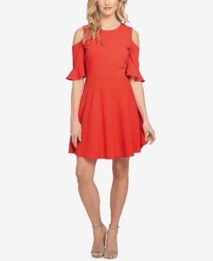 Cece Ruffled Cold-shoulder Fit & Flare Dress