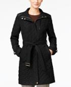 Cole Haan Faux-leather Trim Belted Quilted Coat