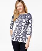 Charter Club Three-quarter-sleeve Printed Top, Only At Macy's