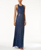 Adrianna Papell Sequined Open-back Halter Gown
