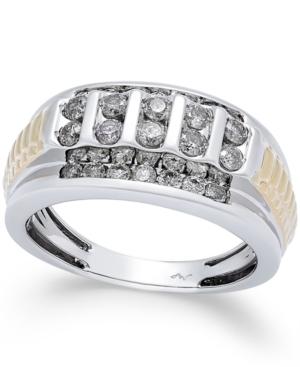 Men's Diamond Cluster Two-tone Ring (1 Ct. T.w.) In 10k Gold And White Gold