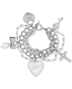 Guess Silver-tone Pave & Imitation Pearl Charm Bracelet