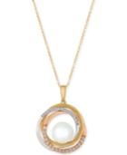 Le Vian Cultured Freshwater Pearl (10mm) & Diamond (1/3 Ct. T.w.) Pendant Necklace In 14k Gold, White Gold & Rose Gold