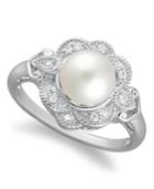 Sterling Silver Ring, Cultured Freshwater Pearl (7mm) And Diamond (1/10 Ct. T.w.) Ring