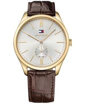Tommy Hilfiger Men's Sport Luxury Brown Croc-embossed Leather Strap Watch 44mm 1791170