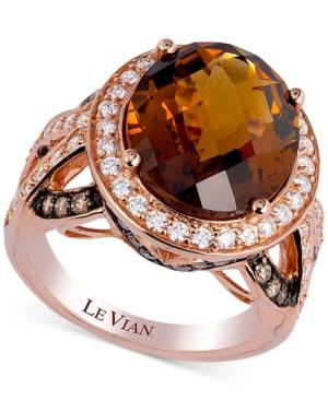 Le Vian Chocolatier Crazy Collection Cognac Quartz (6-1/7 Ct. T.w.) And Diamond (1 Ct. T.w.) Ring In 14k Rose Gold