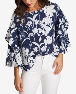 1.state Printed Tiered-sleeve Top