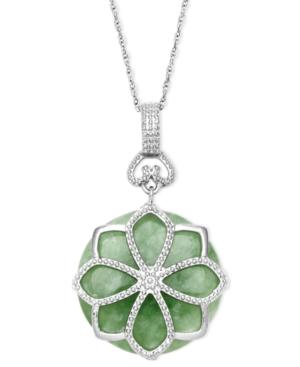 Sterling Silver Necklace, Jade Flower Pendant (21 Ct. T.w.)