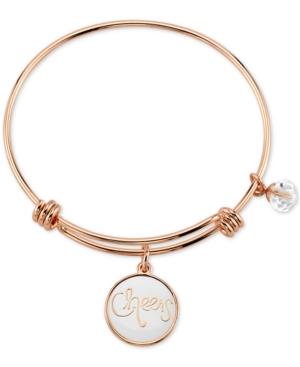 Unwritten Cheers Charm Bangle Bracelet In Rose Gold-tone Stainless Steel