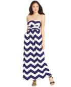 Emerald Sundae Juniors' Zig-zag-print Strapless Maxi Dress