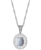 Cubic Zirconia And Simulated Stone 18 Pendant Necklace In Sterling Silver