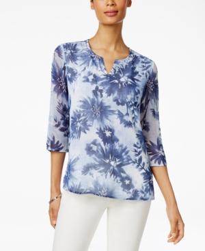 Alfred Dunner Petite Indigo Girls Embellished Floral-print Top