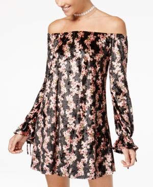 American Rag Juniors' Printed Velvet Off-the-shoulder Shift Dress, Created For Macy's